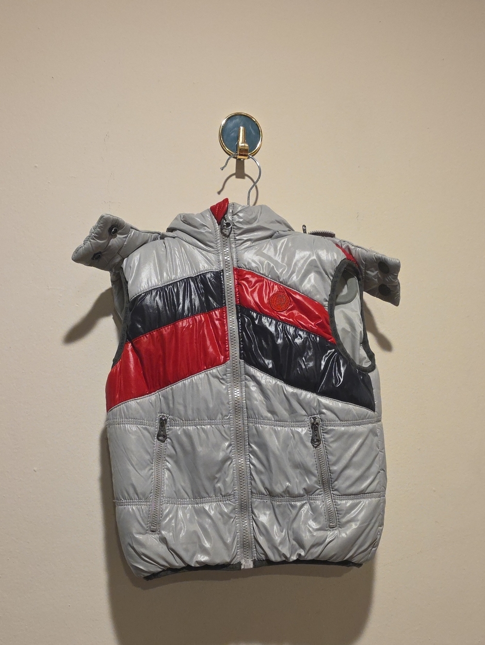 Diesel Red And Grey Down Vest - Size 6 Years with Detachable Hood 6 Year